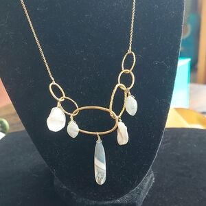 Alexis Bittar Gold Necklace w/ Freshwater Pearls And Moonstone Pendant